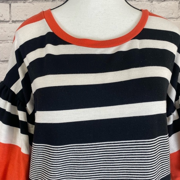 Umgee Black & White Striped a Monochromatic Color Block Puff Sleeve Dress Large - Picture 2 of 10